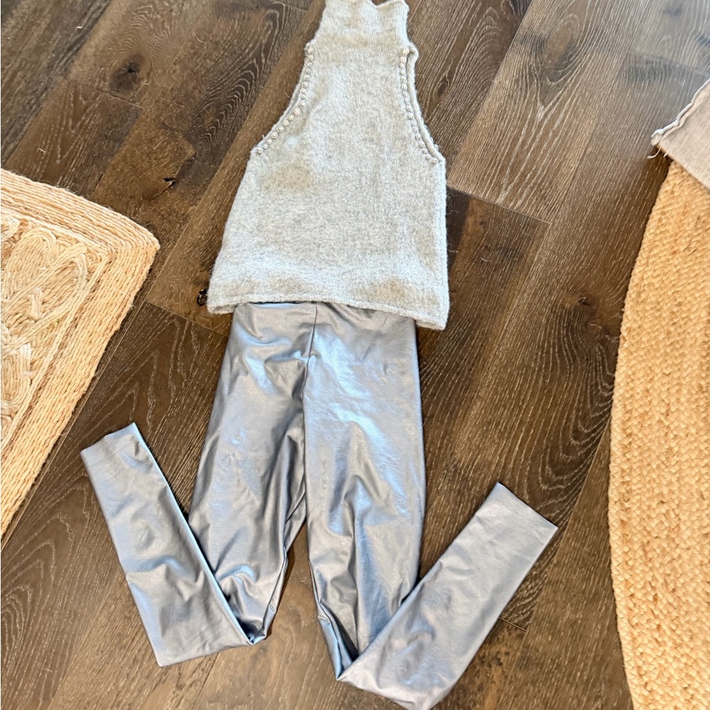 Zara / Commando Gray Sleeveless Top and Silver Leggings Set small